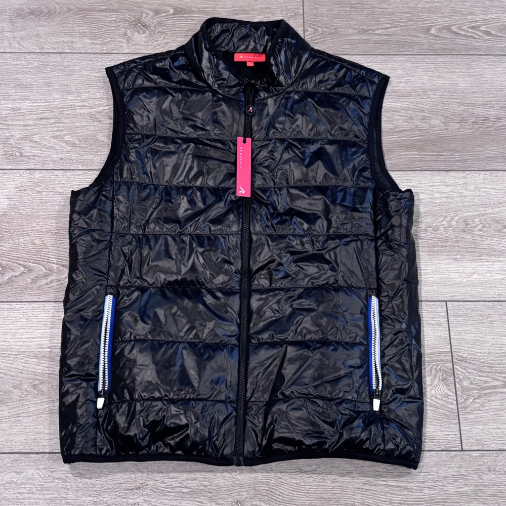 Redvanly Puffer Vest Mens Large Black Quilted Full Zip Golf Active New Preppy
